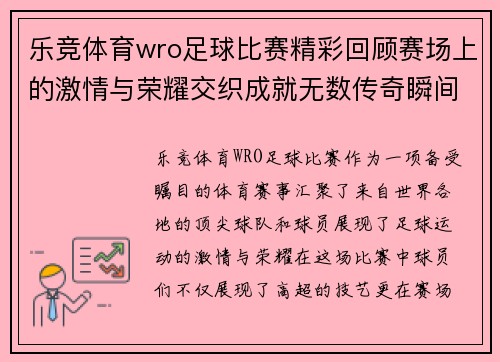 乐竞体育wro足球比赛精彩回顾赛场上的激情与荣耀交织成就无数传奇瞬间