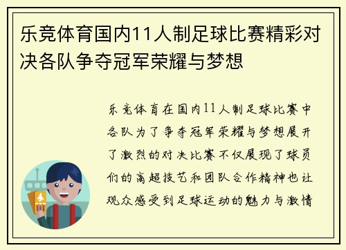 乐竞体育国内11人制足球比赛精彩对决各队争夺冠军荣耀与梦想